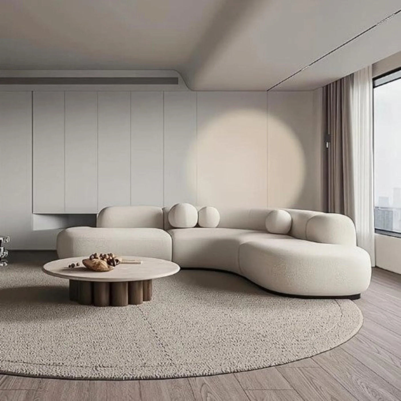 L-Shape Curved Boucle Sofa | GISELLE - onehappyhome