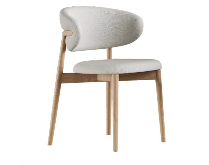 KALEN log dining chair with solid wood frame and curved upholstered backrest