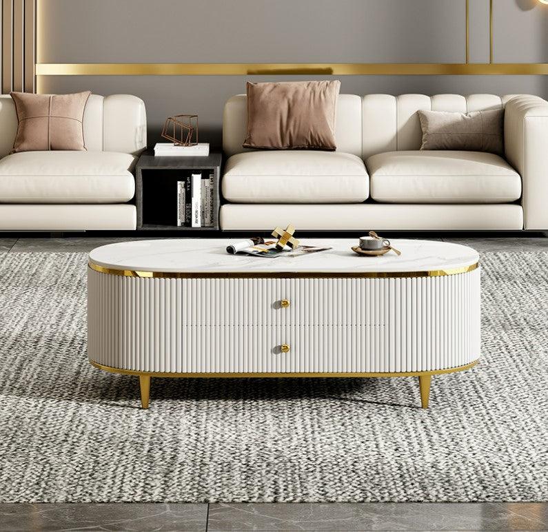 white long coffee table with drawers