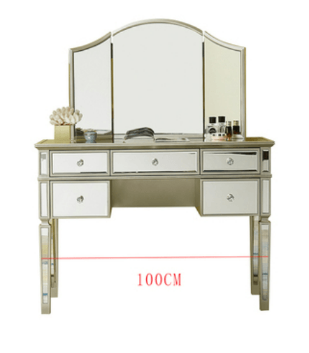 Mirrored Vanity Set, 5 Drawer Dresser Table, Mirror & Stool | STELLA - onehappyhome