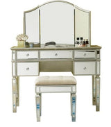 Mirrored Vanity Set, 5 Drawer Dresser Table, Mirror & Stool | STELLA - onehappyhome