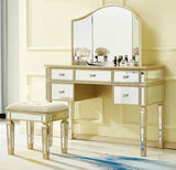 Mirrored Vanity Set, 5 Drawer Dresser Table, Mirror & Stool | STELLA - onehappyhome