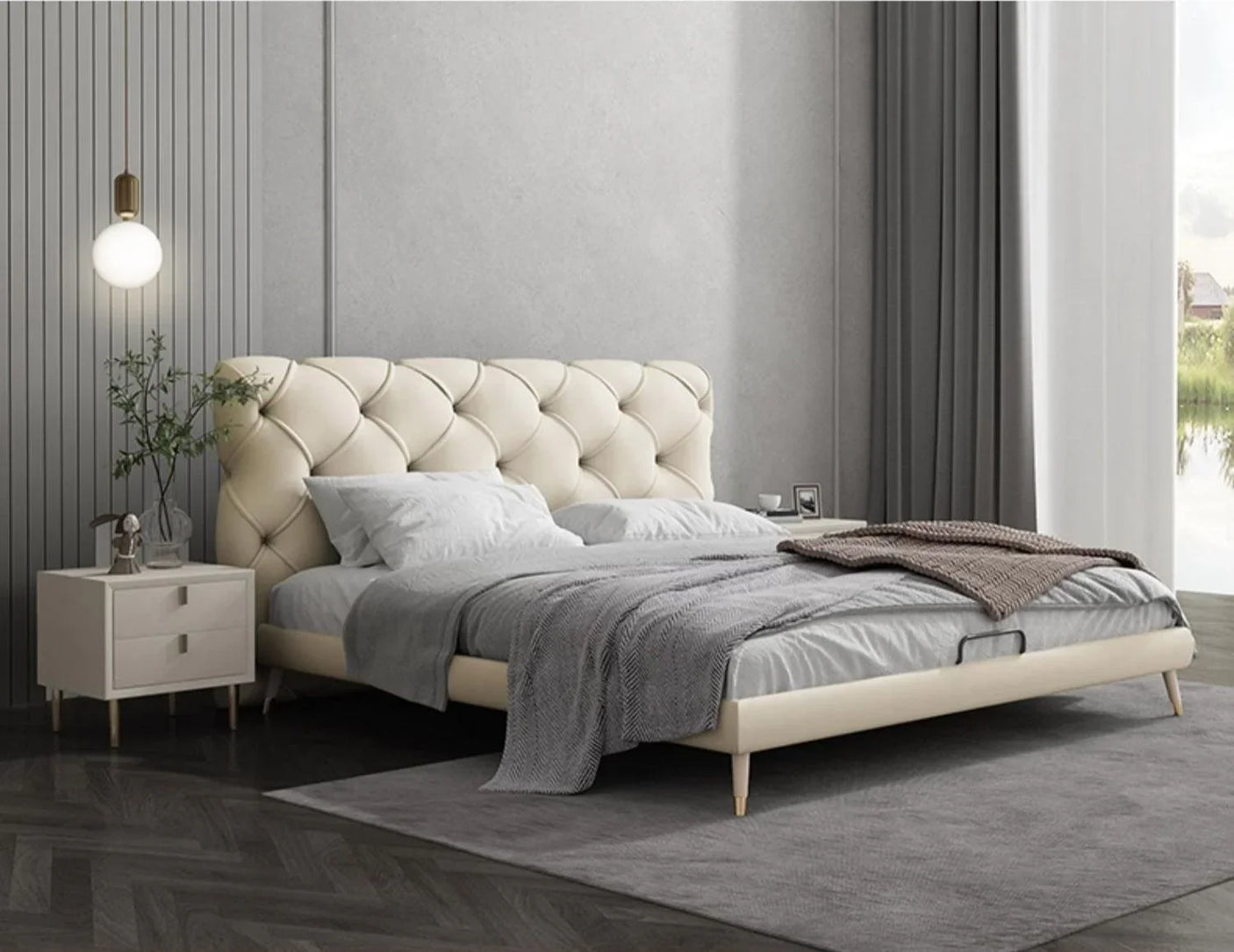 Modern Leather and Solid Wood Bedframe | BELLE - onehappyhome