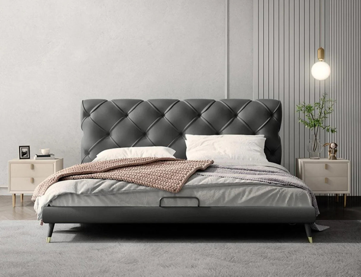 Modern Leather and Solid Wood Bedframe | BELLE - onehappyhome