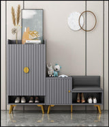 grey shoe cabinet and bench