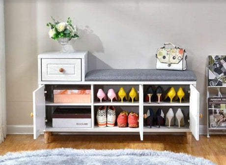 white shoe cabinet and bench