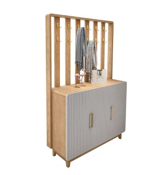 white solid wood shoe cabinet and partition divider