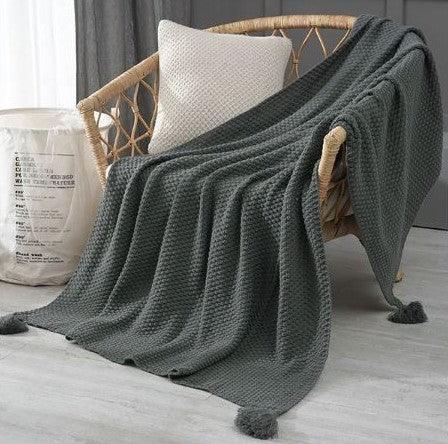 Nordic Knitted Throw Blanket with Fringe | FIONA - onehappyhome