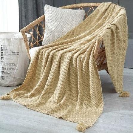 Nordic Knitted Throw Blanket with Fringe | FIONA - onehappyhome