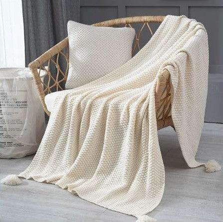 Nordic Knitted Throw Blanket with Fringe | FIONA - onehappyhome
