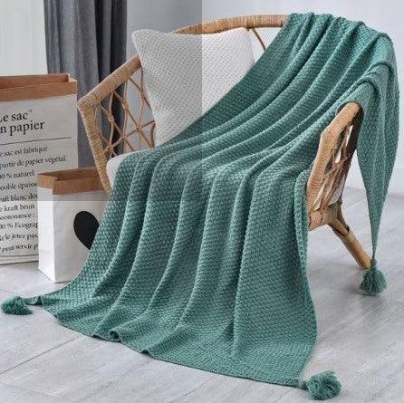 Nordic Knitted Throw Blanket with Fringe | FIONA - onehappyhome