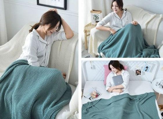 Nordic Knitted Throw Blanket with Fringe | FIONA - onehappyhome