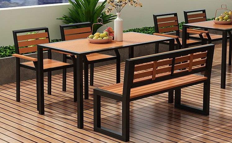 black outdoor patio chair bench and table