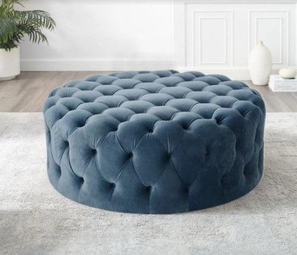 Round Velvet Tufted Ottoman | PEARL - onehappyhome