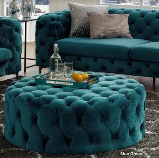 Round Velvet Tufted Ottoman | PEARL - onehappyhome