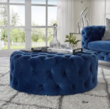 Round Velvet Tufted Ottoman | PEARL - onehappyhome
