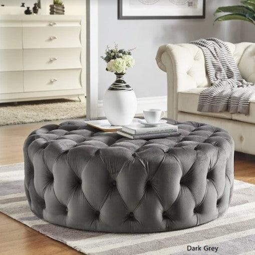Round Velvet Tufted Ottoman | PEARL - onehappyhome
