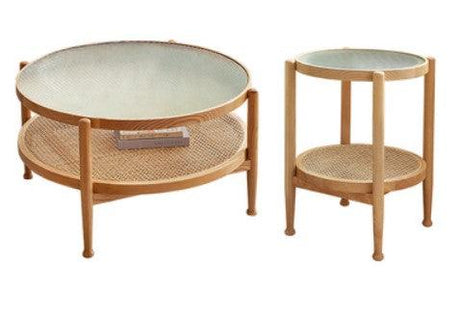 rustic rattan round coffee nesting table