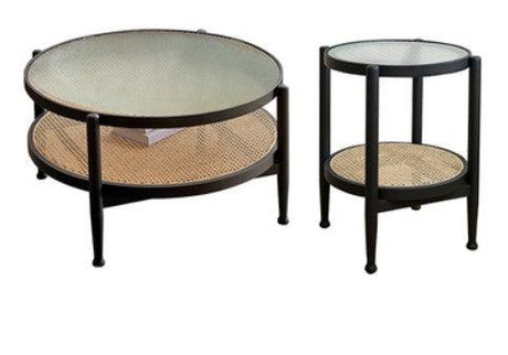 Rustic Rattan Round Coffee Table | TROY - onehappyhome