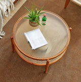 Rustic Rattan Round Coffee Table | TROY - onehappyhome