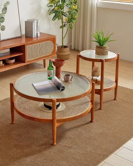 Rustic Rattan Round Coffee Table | TROY - onehappyhome