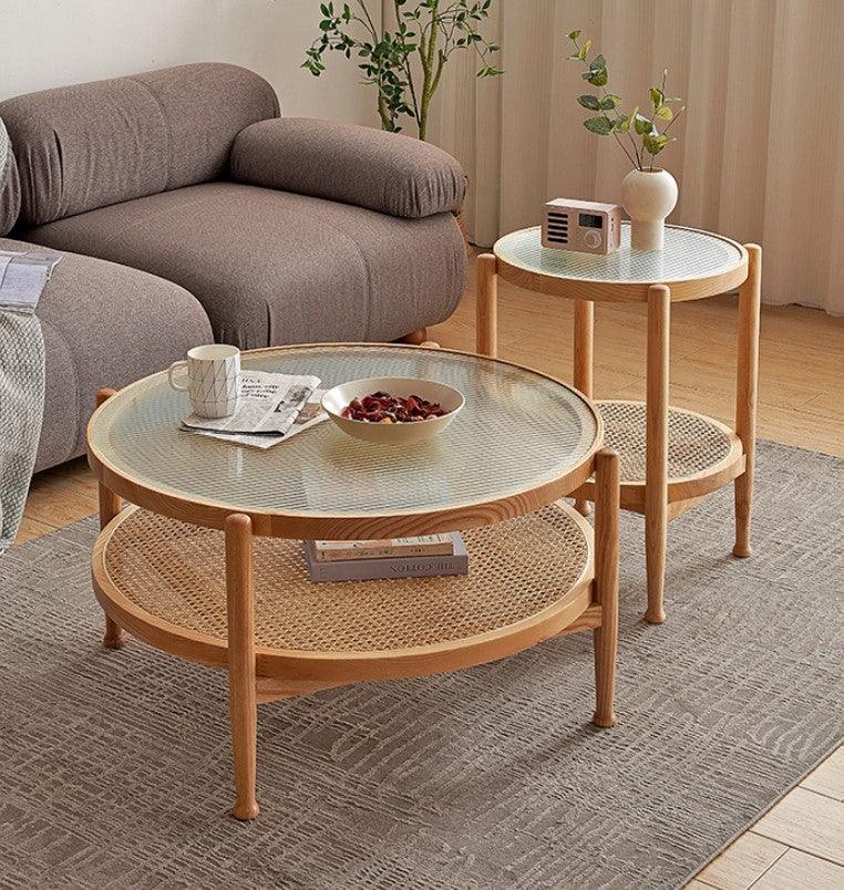 Rustic Rattan Round Coffee Table | TROY - onehappyhome