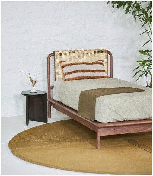 Solid Wood Bed Frame with Rattan Headboard | MATHURA - onehappyhome