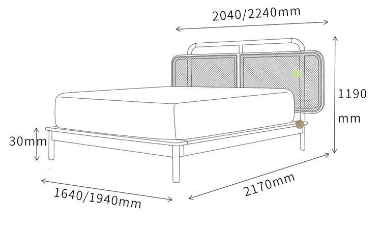 Solid Wood Bed Frame with Rattan Headboard | YAUVANI - onehappyhome