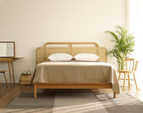 Solid Wood Bed Frame with Rattan Headboard | YAUVANI - onehappyhome