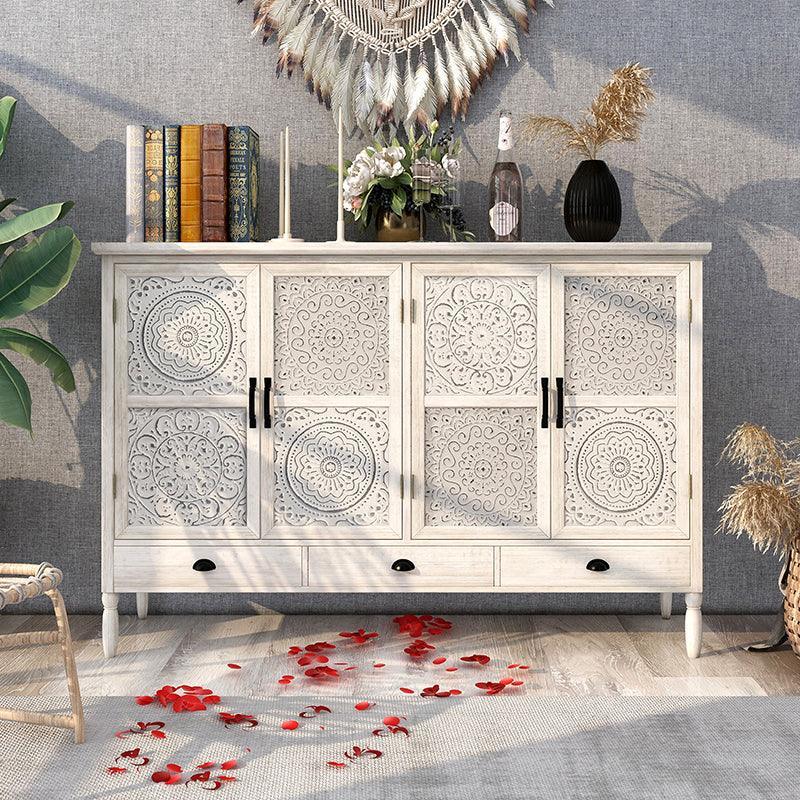 Solid Wood Carved Sideboard Cabinet| HELAENA - onehappyhome