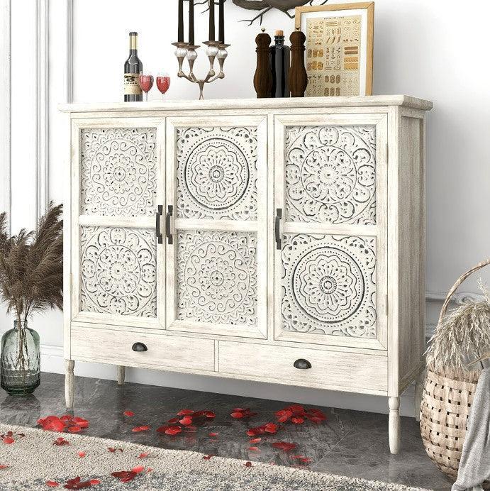 Solid Wood Carved Sideboard Cabinet| HELAENA - onehappyhome