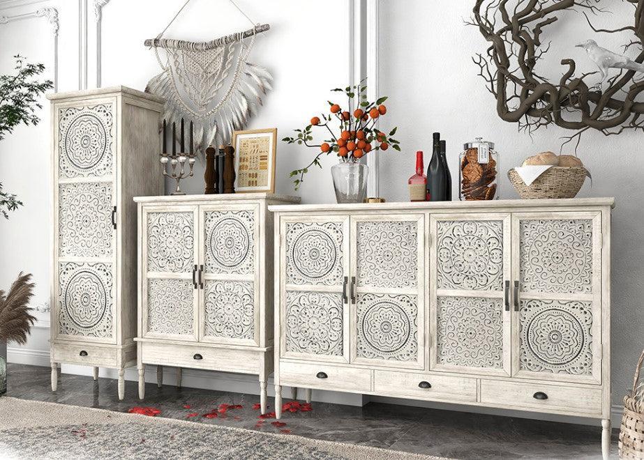 Solid Wood Carved Sideboard Cabinet| HELAENA - onehappyhome