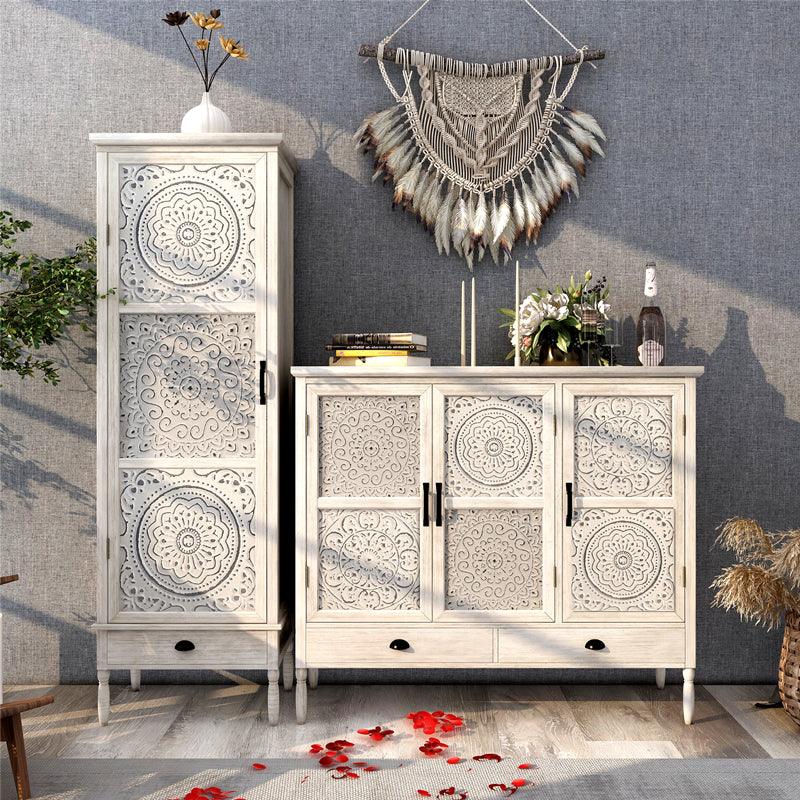 Solid Wood Carved Sideboard Cabinet| HELAENA - onehappyhome