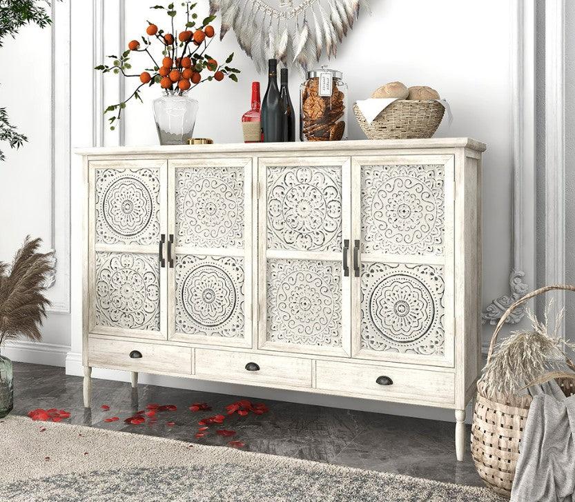 Solid Wood Carved Sideboard Cabinet| HELAENA - onehappyhome