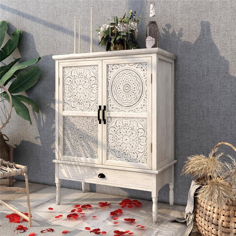 Solid Wood Carved Sideboard Cabinet| HELAENA - onehappyhome