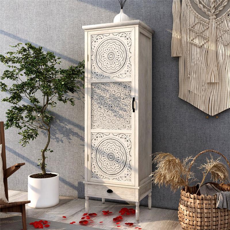 Solid Wood Carved Tall Cabinet | HELAENA - onehappyhome