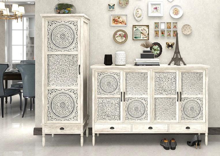 wood carve white cabinet