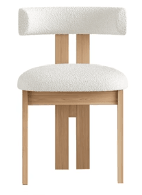 solid wood dining chair in boucle fabric