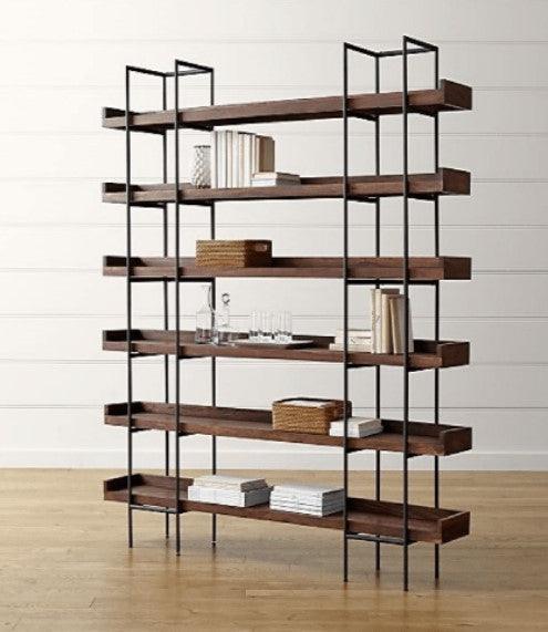 solid wood and metal bookcase