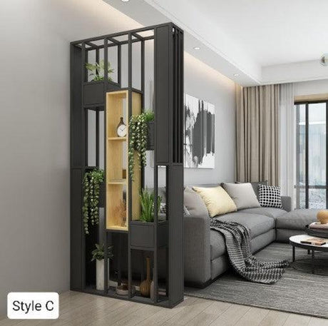 Solid Wood Industrial Shelf / Divider / Metal Planter | SACHI - onehappyhome