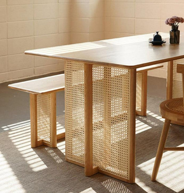 Solid Wood Rattan Dining Table | SIMEON - onehappyhome