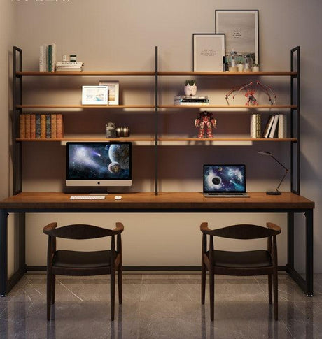 solid wood long study table with bookshelf