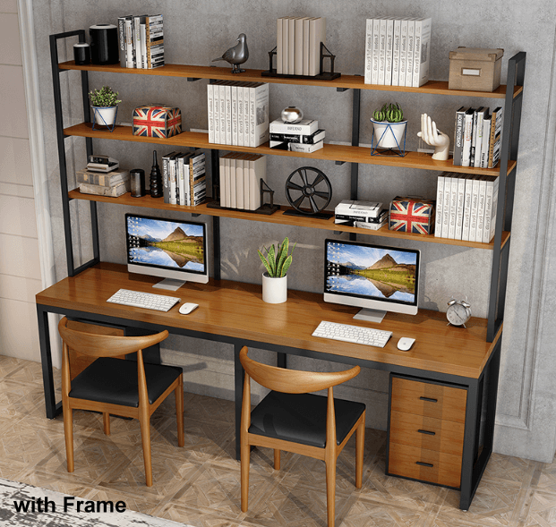 nordic solid wood desk study table with bookshelf