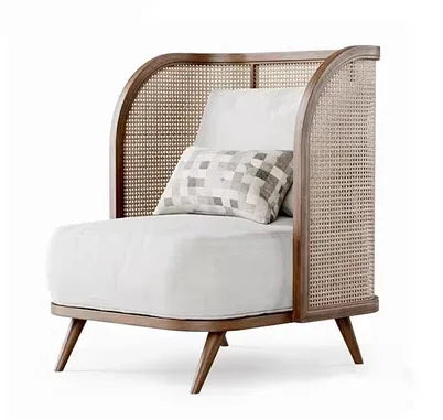 solid wood rattan lounge chair