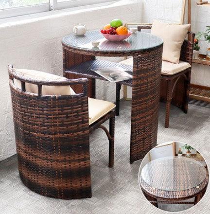Space Saving Outdoor Furniture Set, Round Rattan Table with 2 Chairs | HELENA - onehappyhome