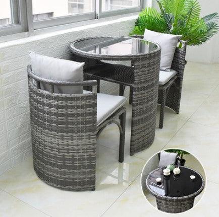 Space Saving Outdoor Furniture Set, Round Rattan Table with 2 Chairs | HELENA - onehappyhome