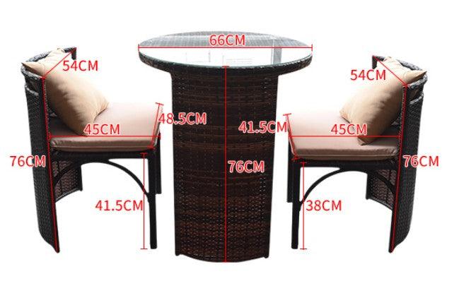Space Saving Outdoor Furniture Set, Round Rattan Table with 2 Chairs | HELENA - onehappyhome