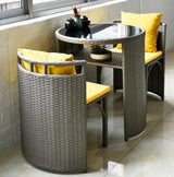 Space Saving Outdoor Furniture Set, Round Rattan Table with 2 Chairs | HELENA - onehappyhome