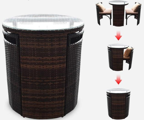 Space Saving Outdoor Furniture Set, Round Rattan Table with 2 Chairs | HELENA - onehappyhome