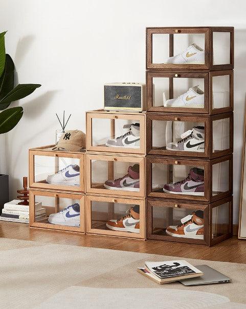 stackable solid wood shoe storage box